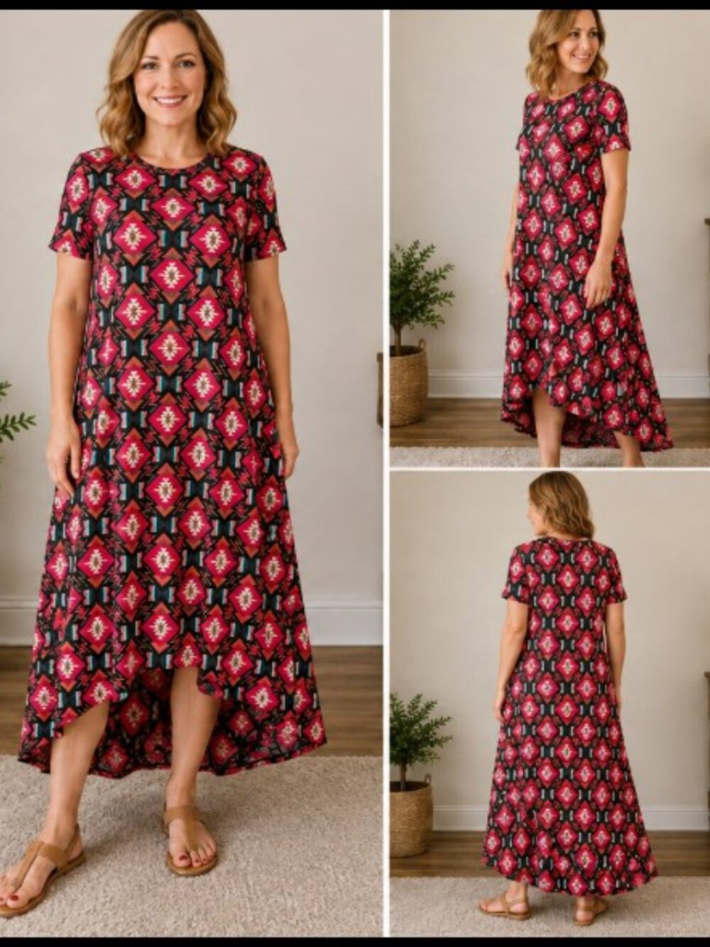 LuLaRoe Carly XL NWT Southwest Geometric Print High Low Swing Dress